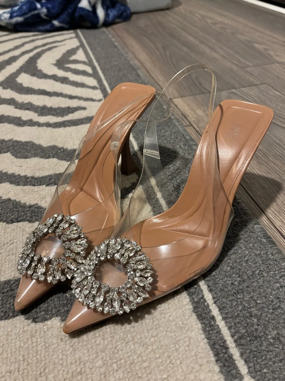 Zara Clear Crystal Pointed Toe Strap Pumps 38